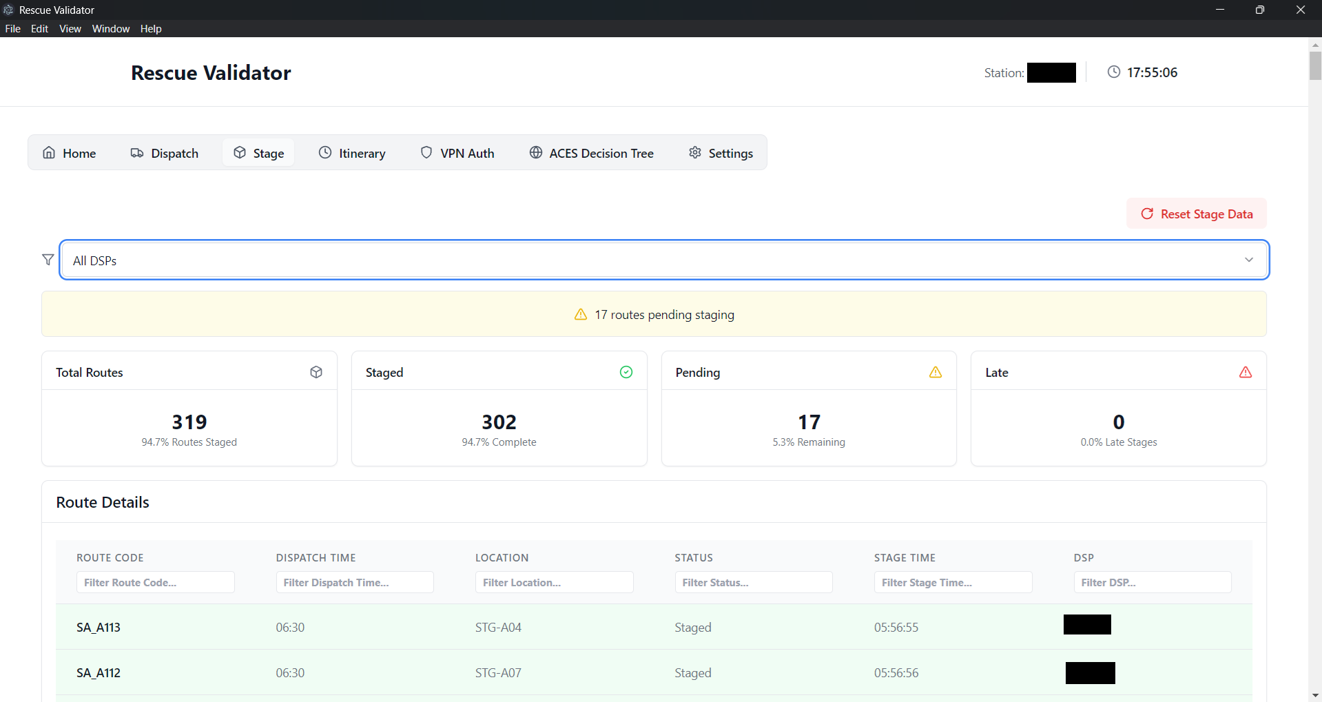 Stage Validation Interface