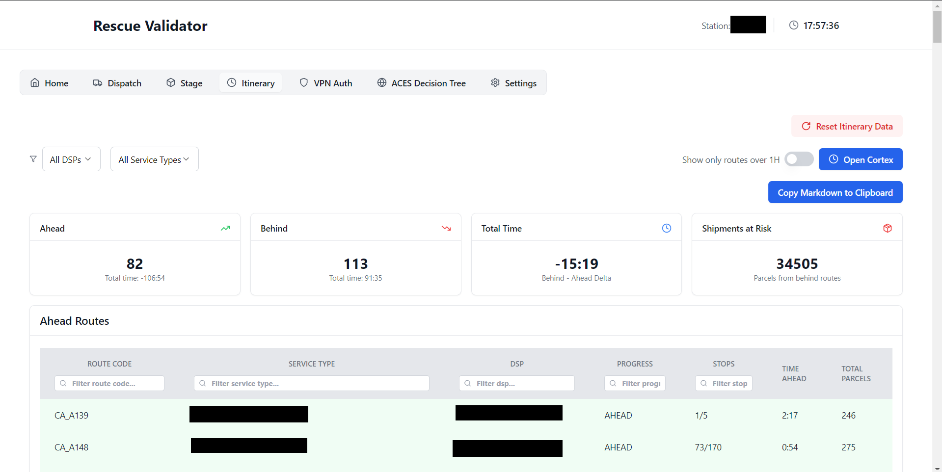 Itinerary Progress Interface
