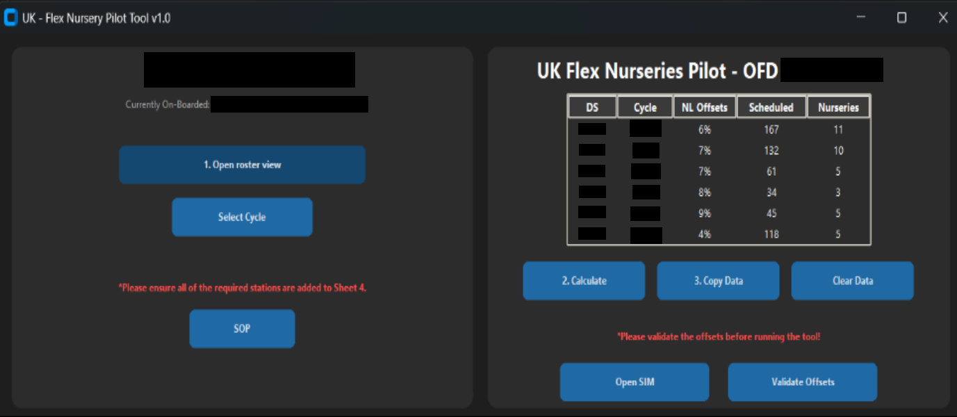 Nursery Offset Calculator Interface